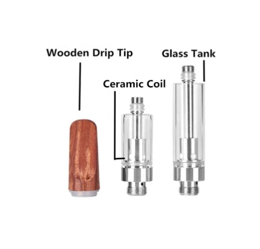 Ahşap damla ucu gümüş doldurulabilir CBD kartuşu, 510 vidalı iplik kaçak geçirmez Akü kutusu mod ve cbd/kalın yağ vape kalemi için 1.2ohm seramik bobinli atomizer (Tek kullanımlık, 1.0ml, nikotin yok)