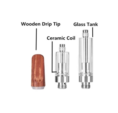 Ahşap damla ucu gümüş doldurulabilir CBD kartuşu, 510 vidalı iplik kaçak geçirmez Akü kutusu mod ve cbd/kalın yağ vape kalemi için 1.2ohm seramik bobinli atomizer (Tek kullanımlık, 1.0ml, nikotin yok)